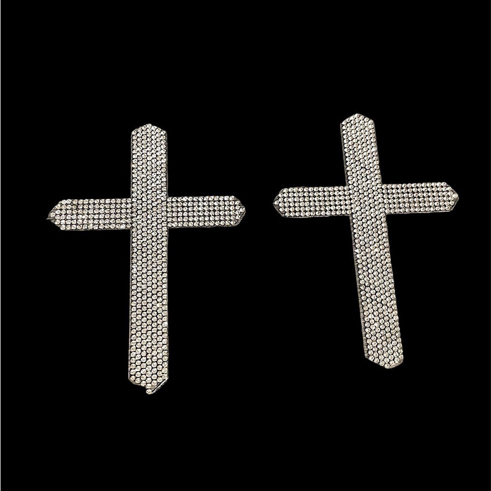 2 Silver Diamante Rhinestone Cross Embellishments Flat Back Crystal with Sparkly